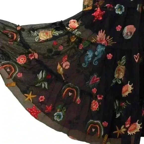 Johnny Was Stellamaris Embroidered Navy Tulle Empire Waist Dress SIze XS - Picture 5 of 9